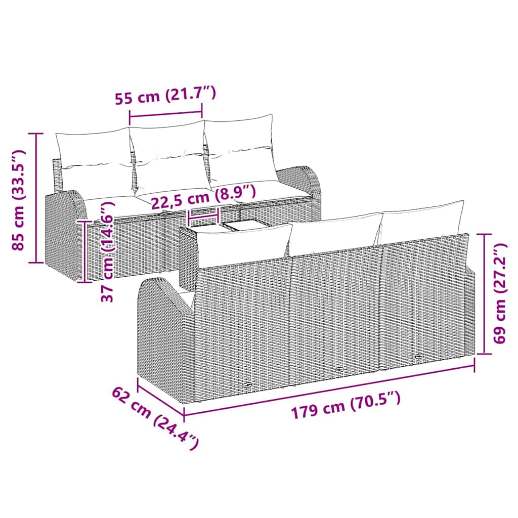Conjunto de Sofá de Jardim 7 pcs Preto Rattan e Aço e Vidro