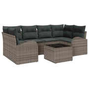 Conjunto de Sofá de Jardim 7 pcs Cinzeto Rattan e Aço e Vidro