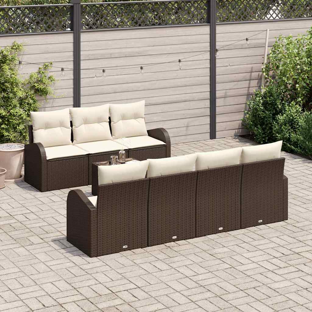 Conjunto de Sofá de Jardim 8 pcs Marrom, Creme 55 x 55 x 37 cm