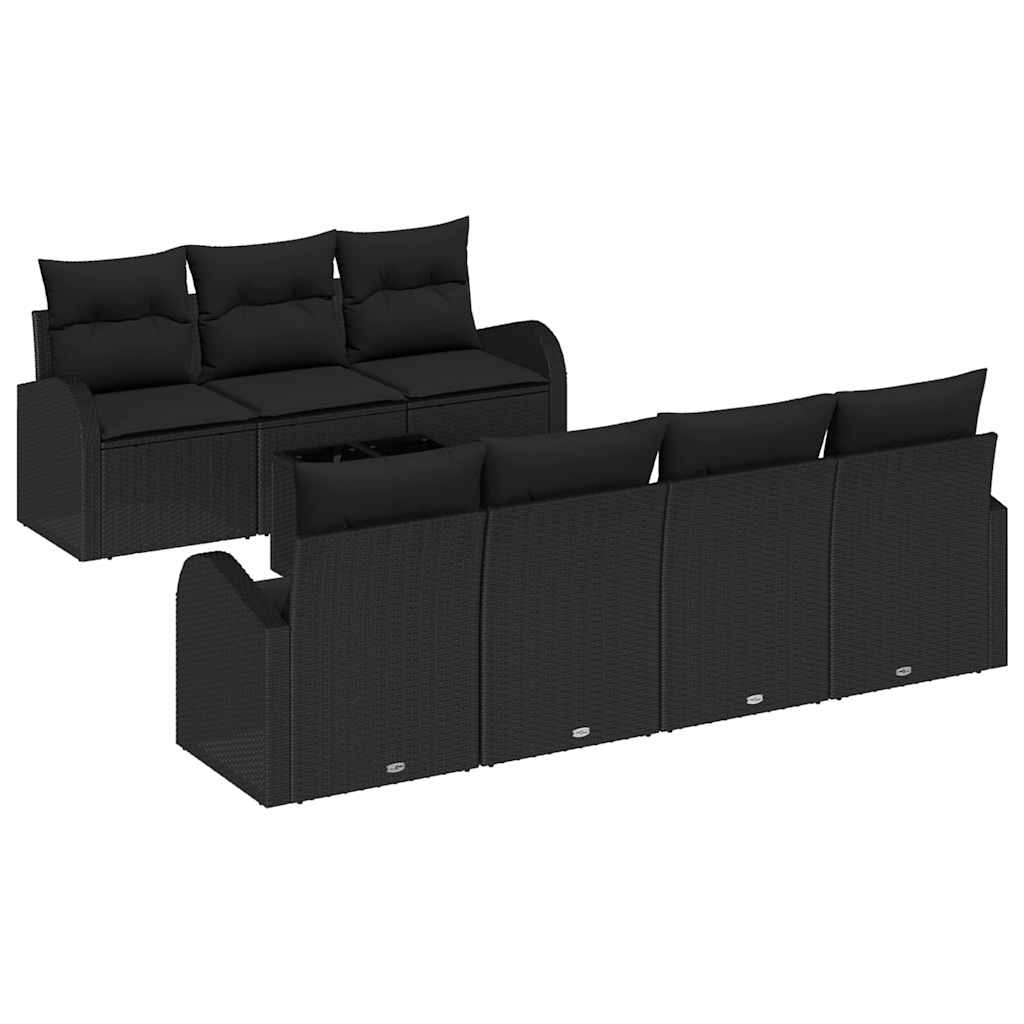 Conjunto de Sofá de Jardim 8 pcs Preto Rattan e Aço e Vidro