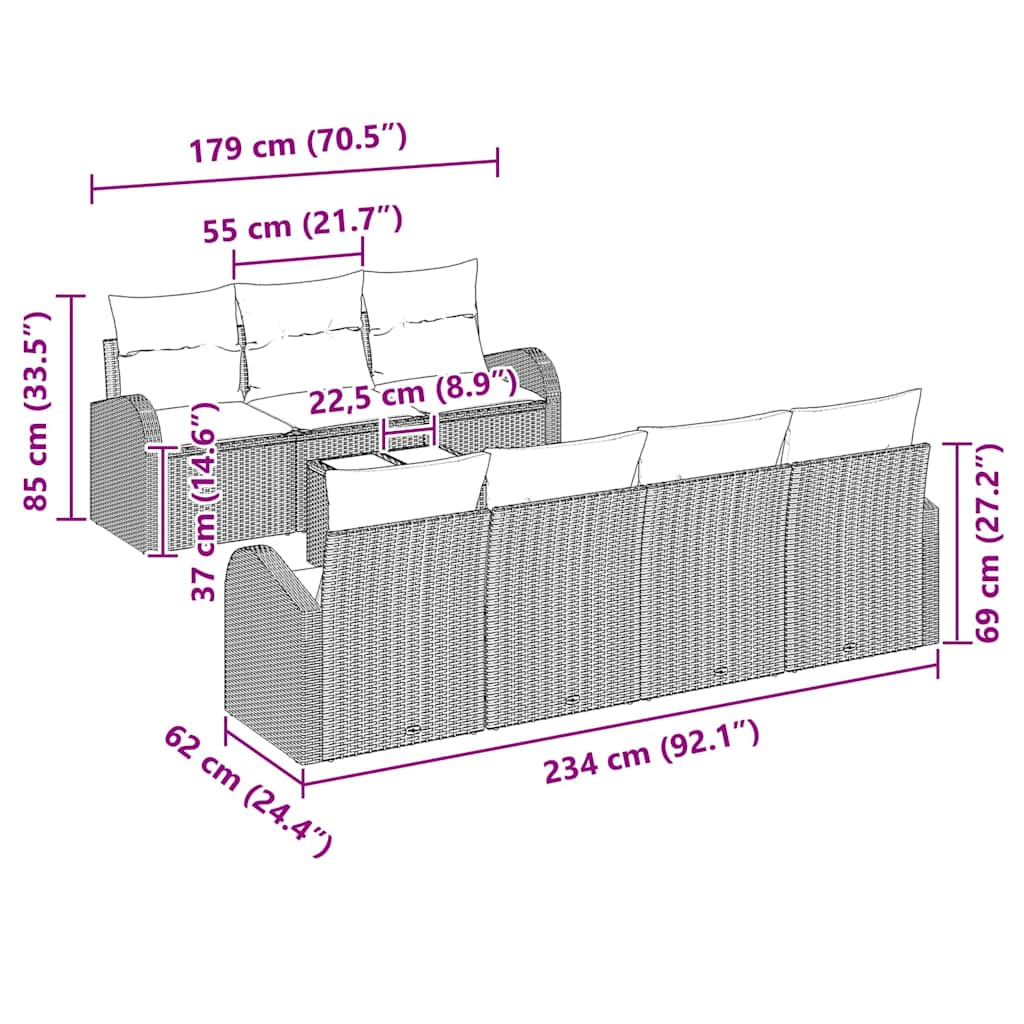 Conjunto de Sofá de Jardim 8 pcs Preto Rattan e Aço e Vidro