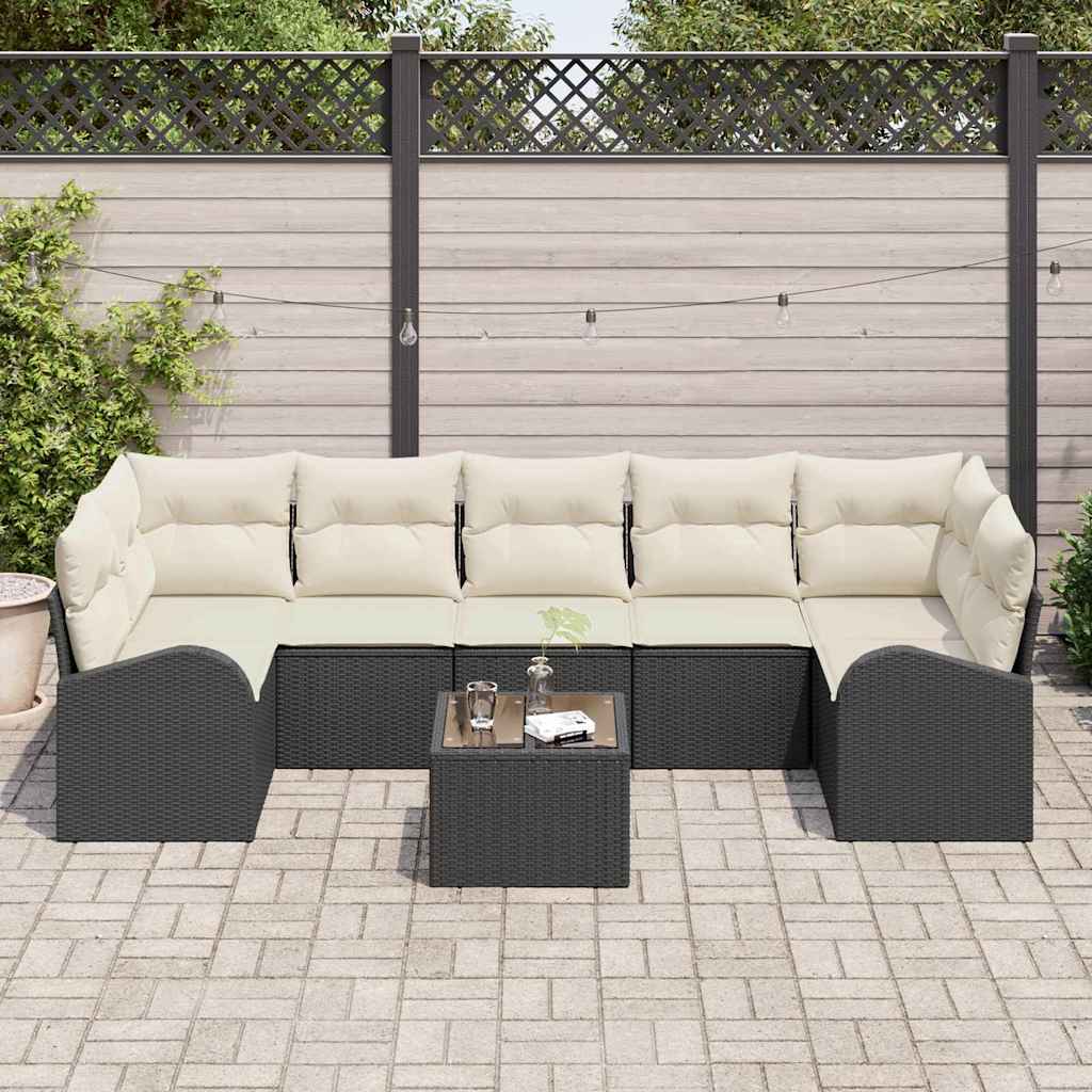 Conjunto de Sofá de Jardim com almofada 8 pcs Preto e Creme