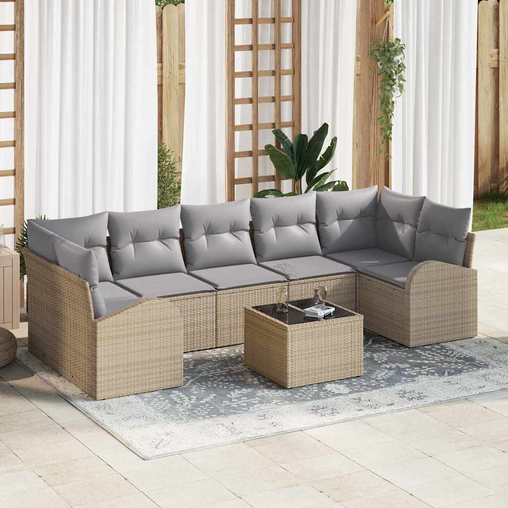 Conjunto de Sofá de Jardim com almofada 8 pcs Bege e Cinza