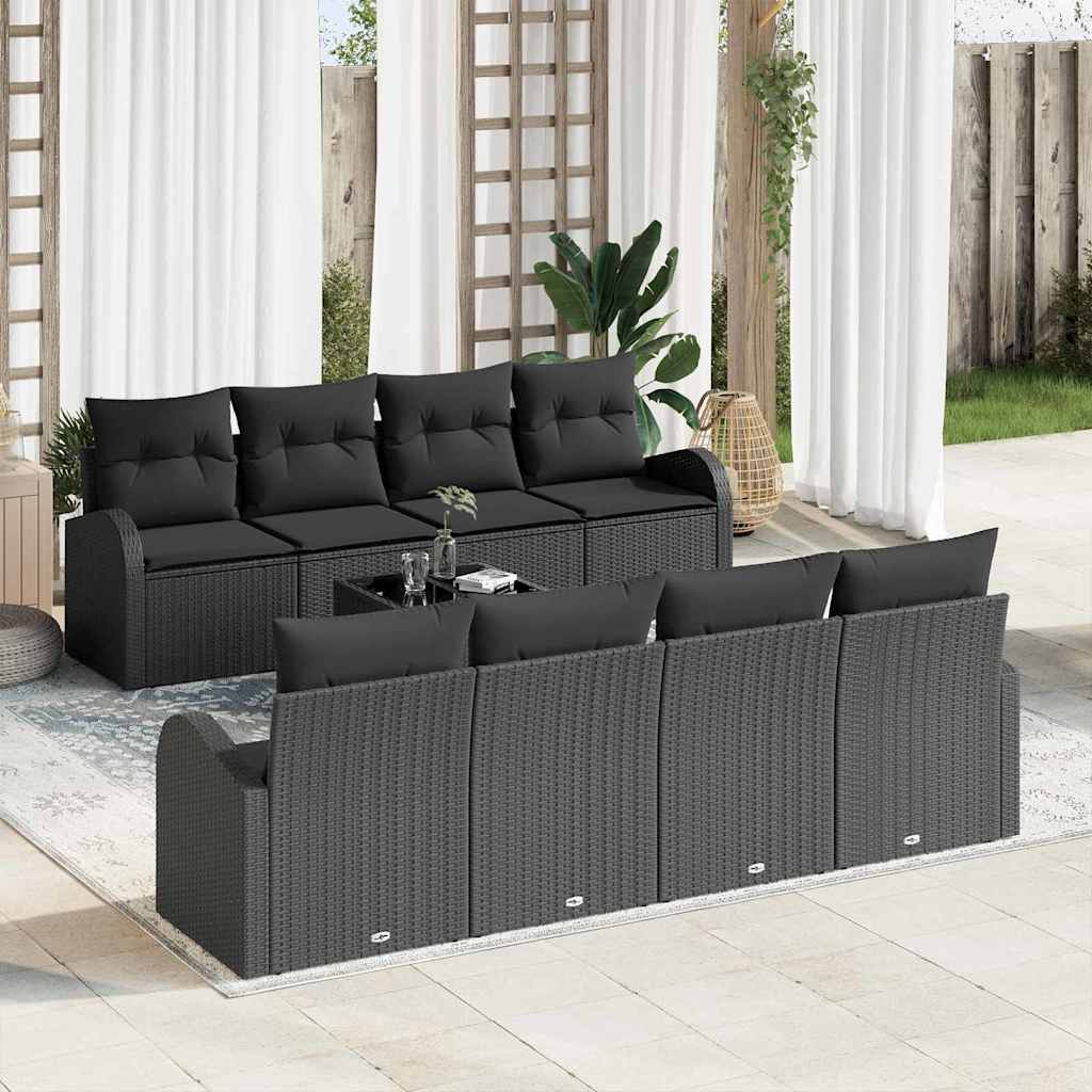 Conjunto de Sofá de Jardim com travesseiro 9 pcs Preto vime PE