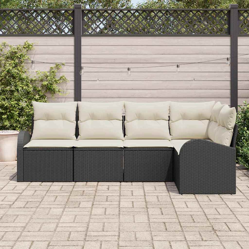 Conjunto de Sofá de Jardim com almofada 5 pcs Preto e branco