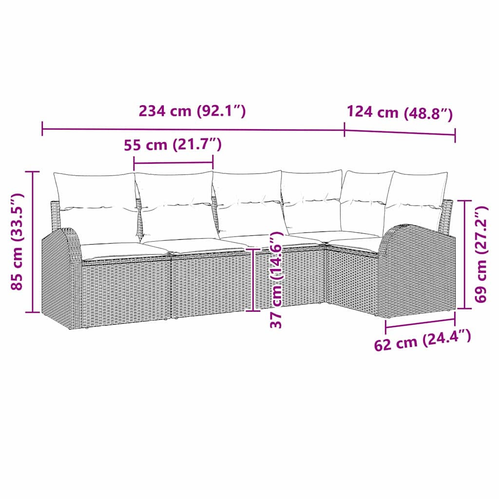Conjunto de Sofá de Jardim com almofada 5 pcs Castanho e branco