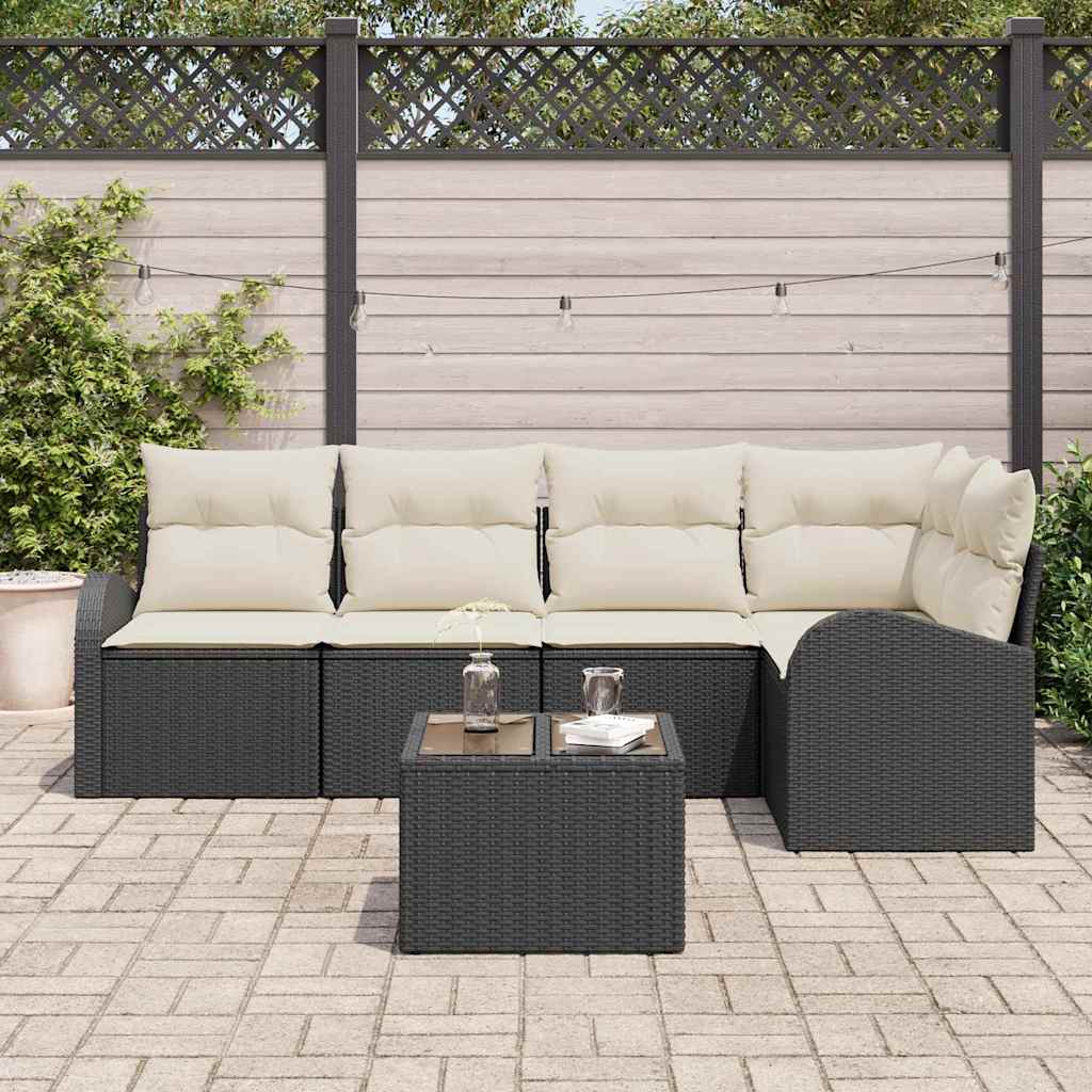 Conjunto de Sofá de Jardim com almofada 6 pcs Preto e branco