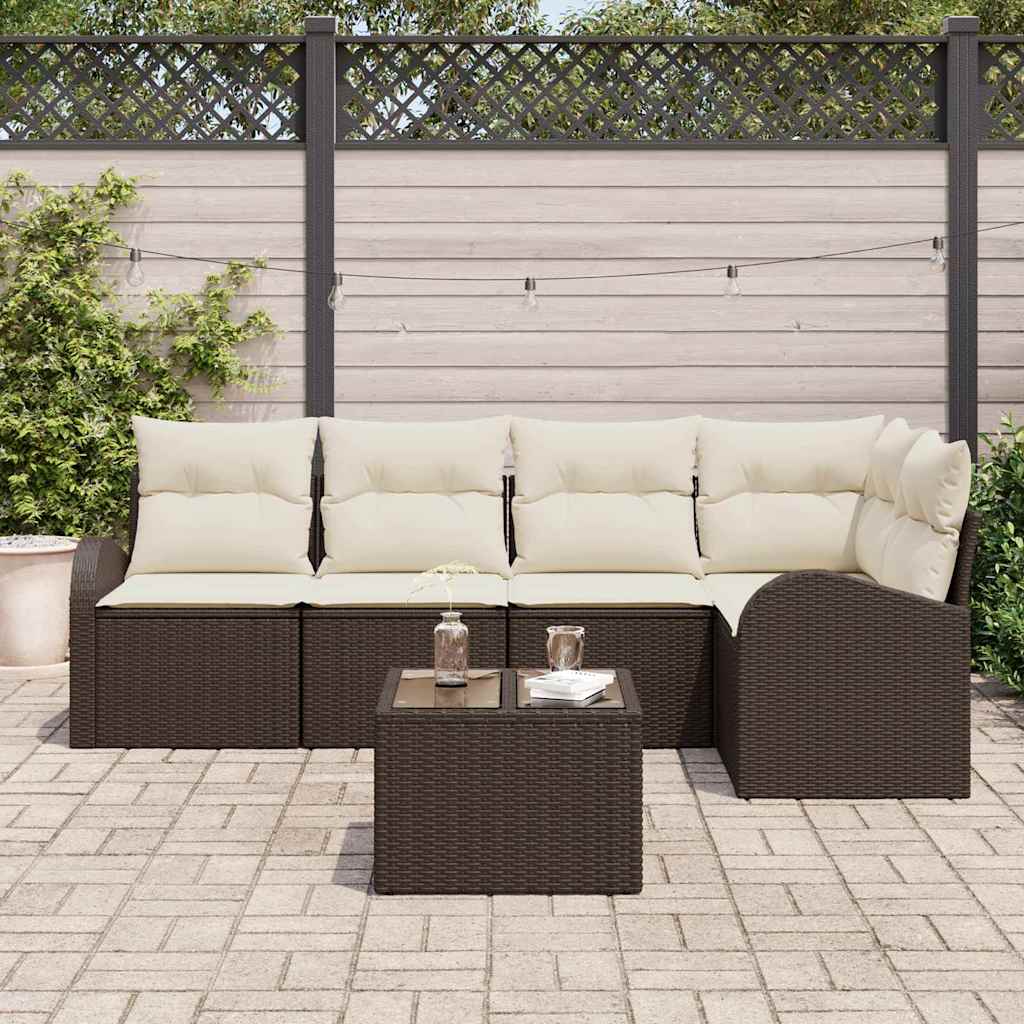 Conjunto de Sofá de Jardim com almofada 6 pcs Castanho e branco