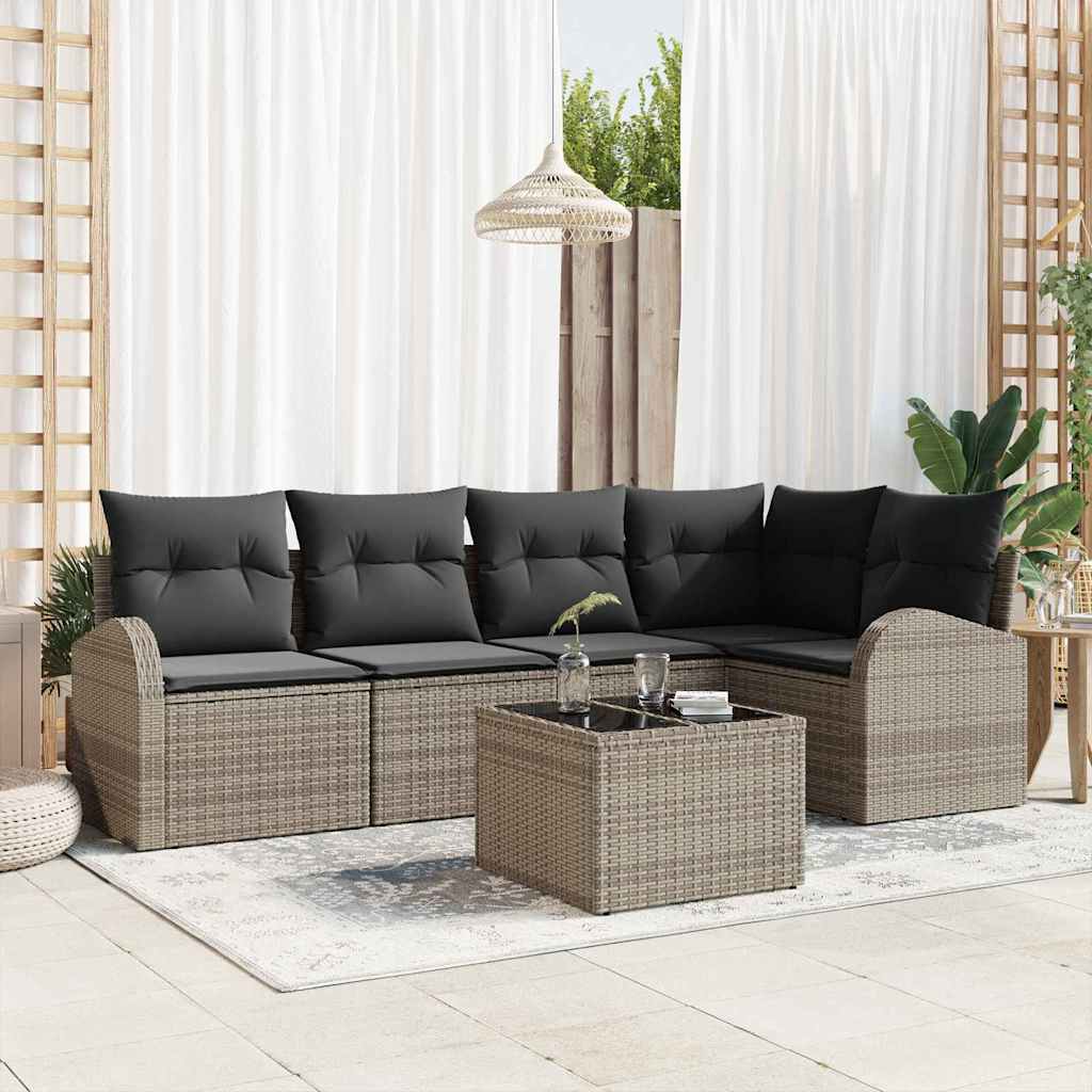 Conjunto de Sofá de Jardim 6 pcs Cinzeto Rattan Sintético