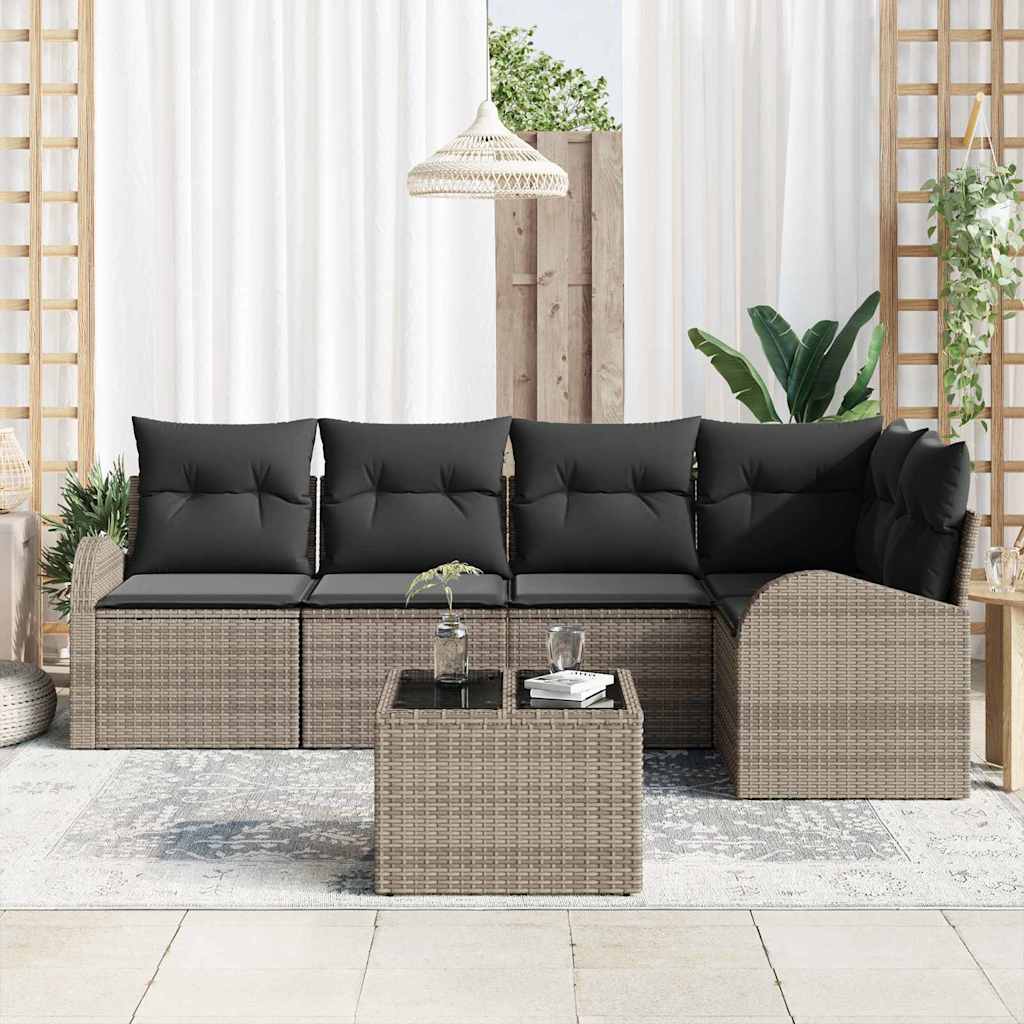Conjunto de Sofá de Jardim 6 pcs Cinzeto Rattan Sintético