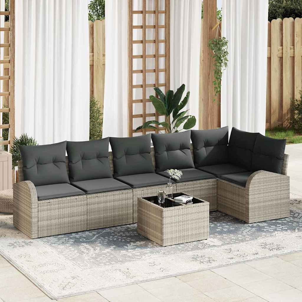 Conjunto de Sofá de Jardim com almofada 7 pcs Cinzento-claro