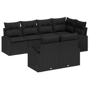 Conjunto de Sofá de Jardim 7 pcs Preto Rattan Sintético