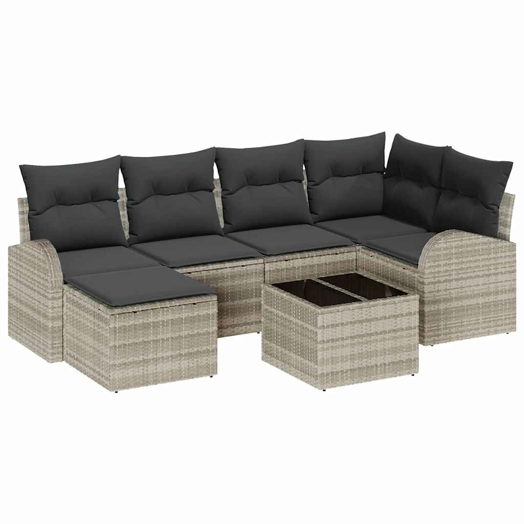 Conjunto de Sofá de Jardim com almofada 7 pcs Cinzento-claro