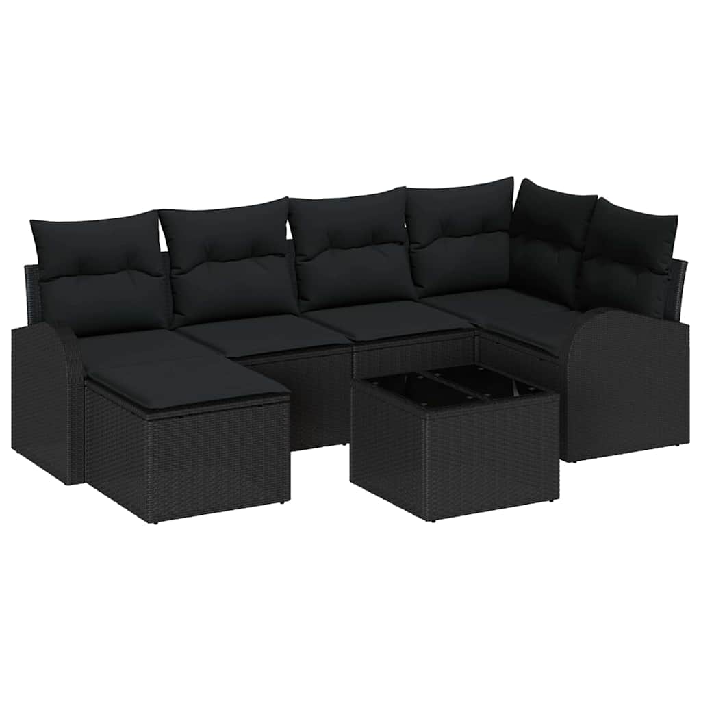 Conjunto de Sofá de Jardim 7 pcs Preto Rattan Sintético
