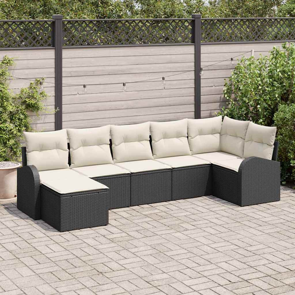Conjunto de Sofá de Jardim 7 pcs Preto Rattan Sintético