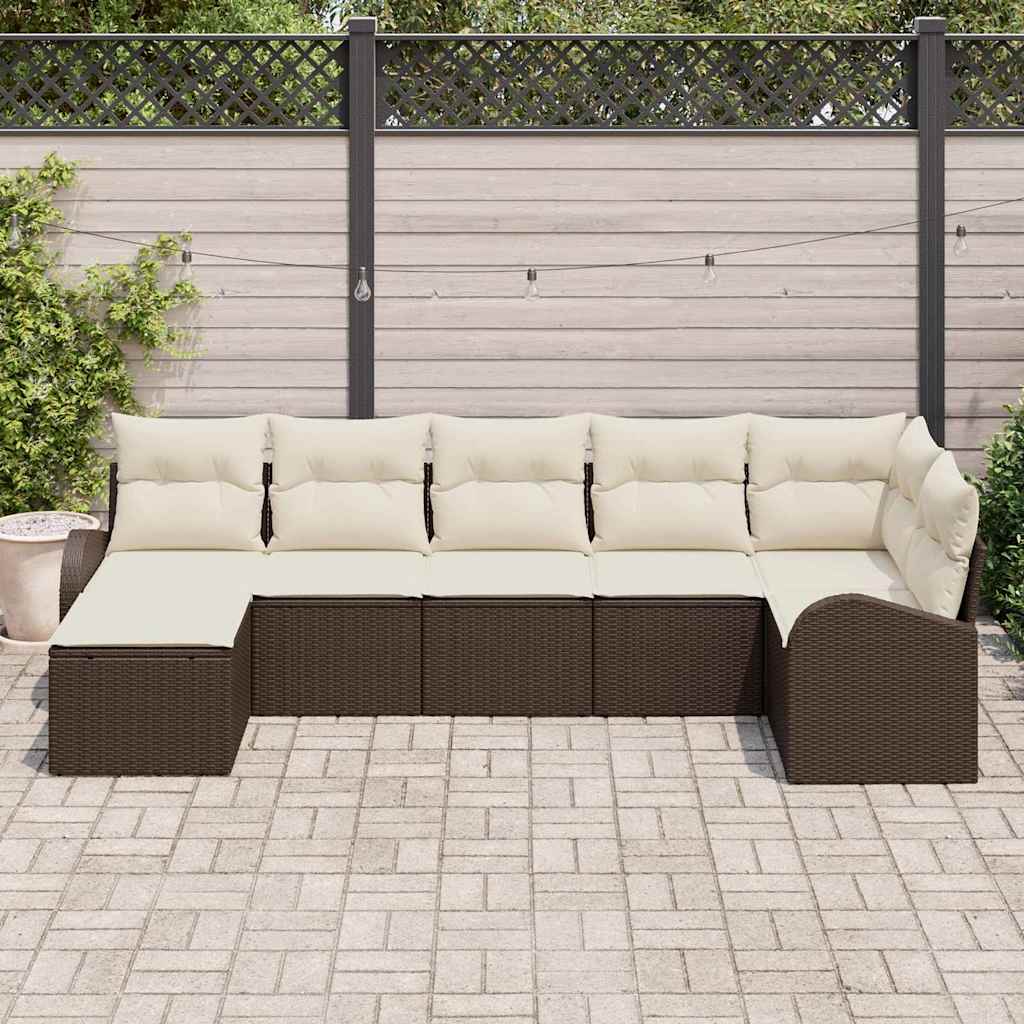 Conjunto de Sofá de Jardim 7 pcs Castanho Rattan Sintético