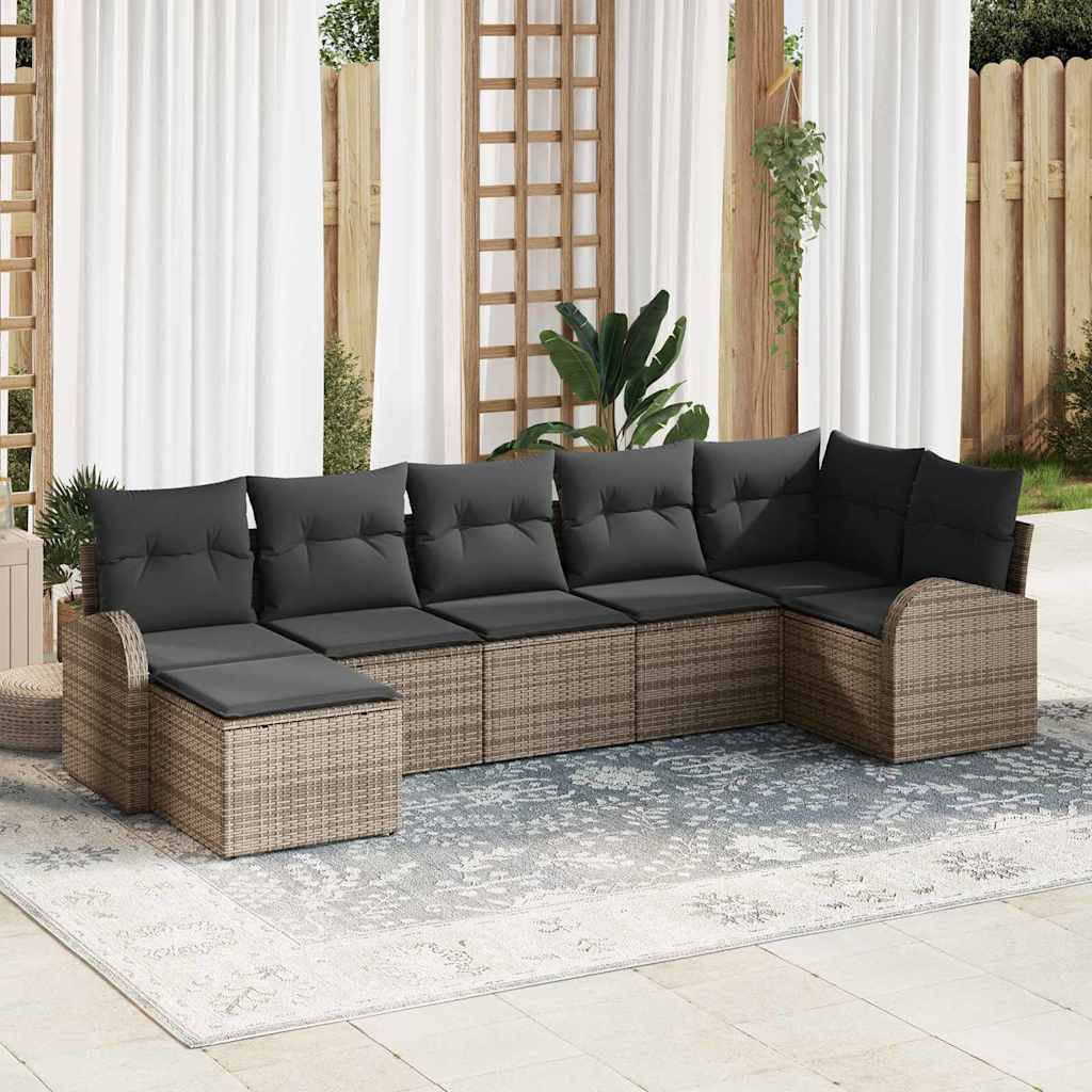 Conjunto de Sofá de Jardim 7 pcs Cinzeto Rattan Sintético