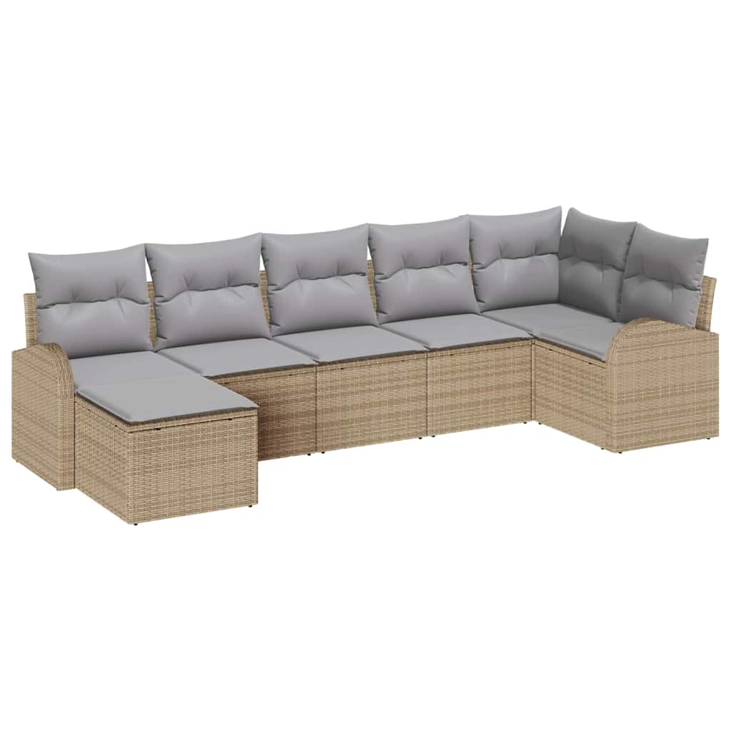 Conjunto de Sofá de Jardim 7 pcs Bege Rattan Sintético
