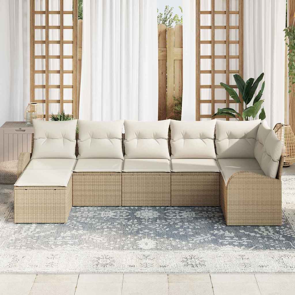 Conjunto de Sofá de Jardim 7 pcs Bege Rattan Sintético