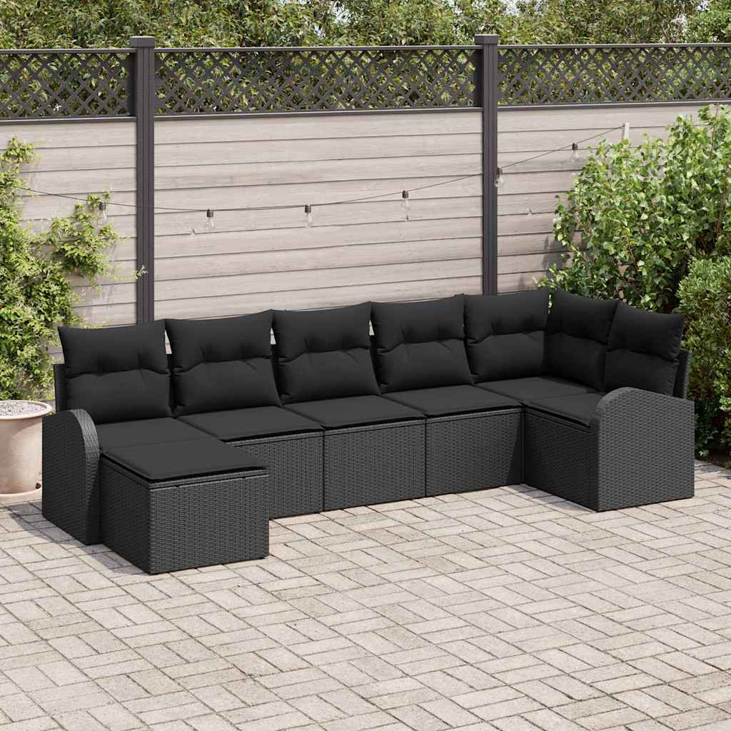 Conjunto de Sofá de Jardim 7 pcs Preto Rattan Sintético
