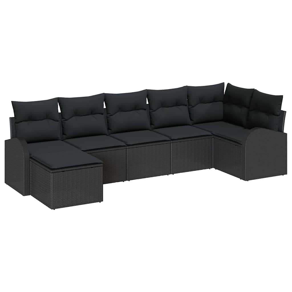 Conjunto de Sofá de Jardim 7 pcs Preto Rattan Sintético