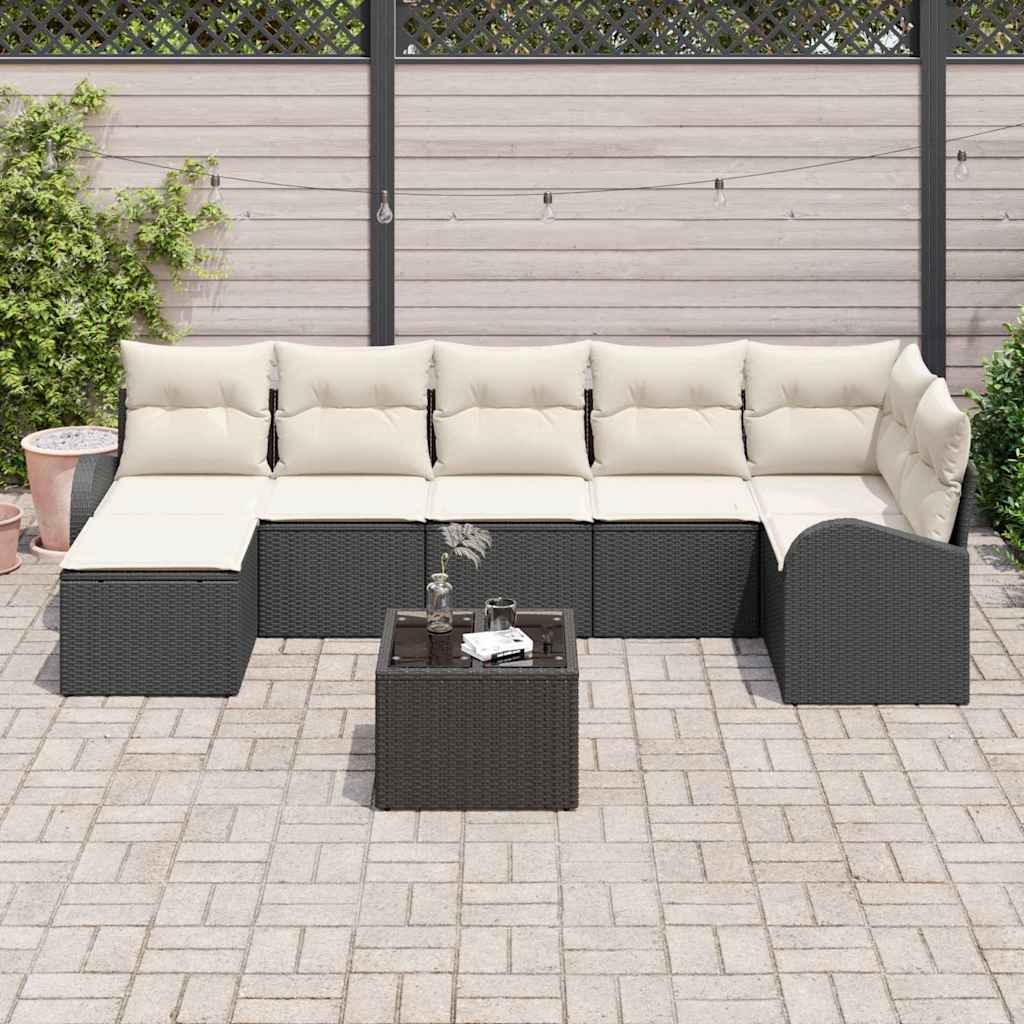 Conjunto de Sofá de Jardim 8 pcs Preto Rattan Sintético