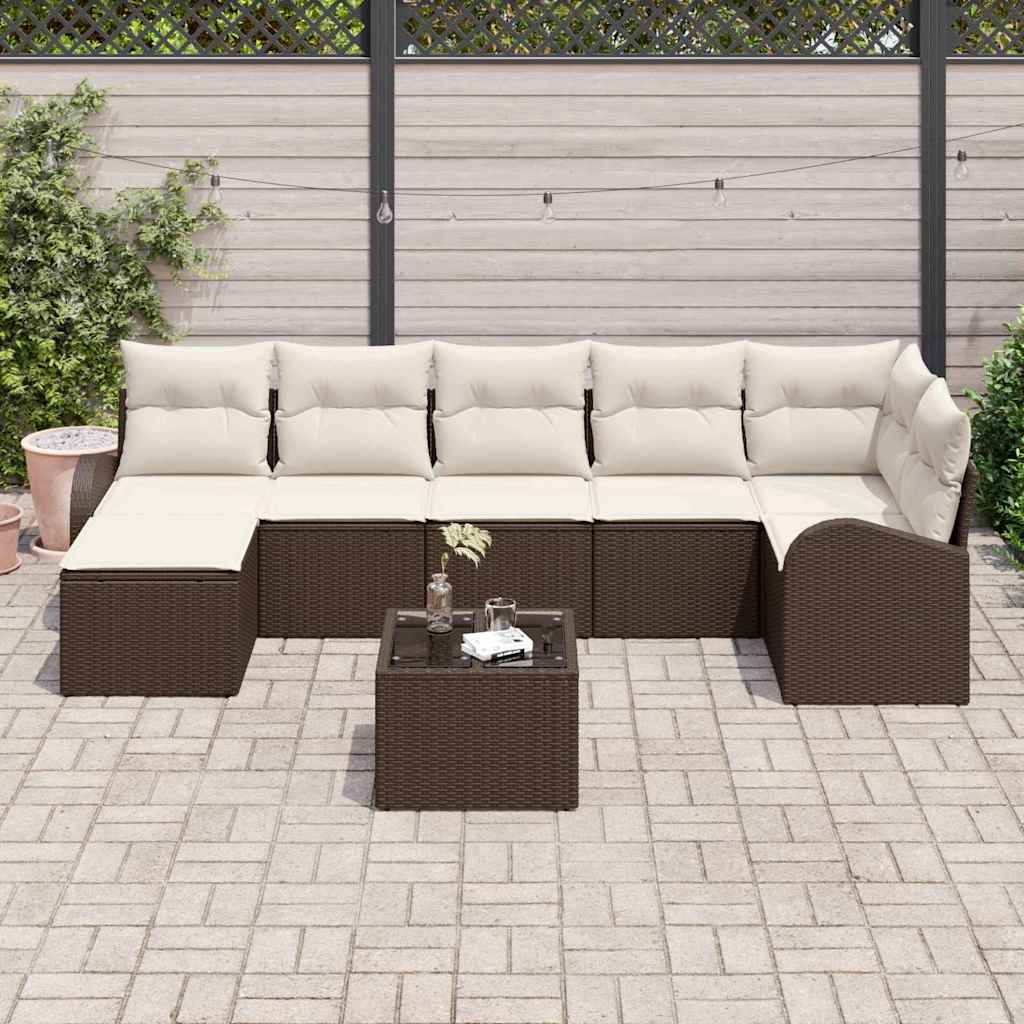Conjunto de Sofá de Jardim 8 pcs Castanho Rattan Sintético