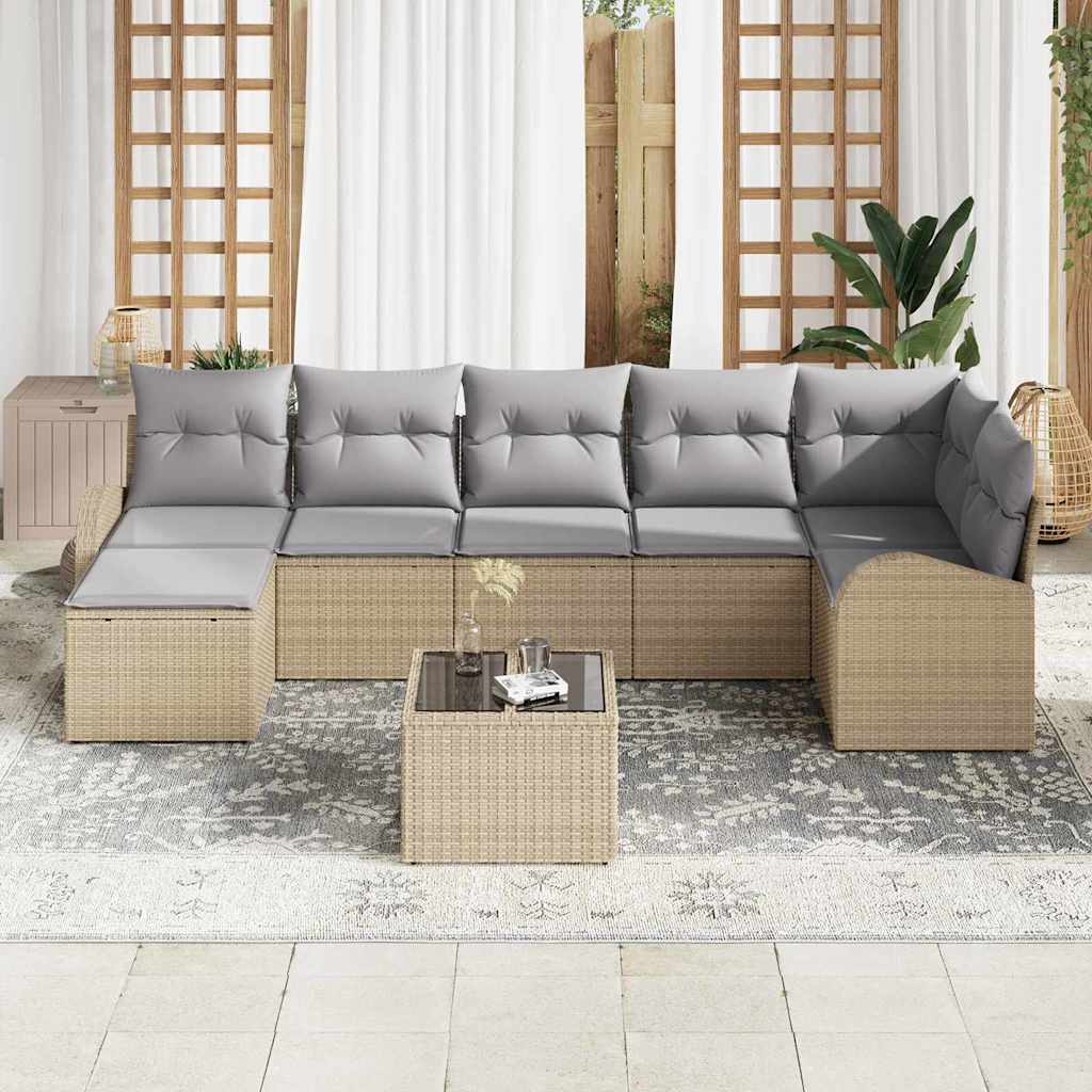 Conjunto de Sofá de Jardim 8 pcs Bege Rattan Sintético