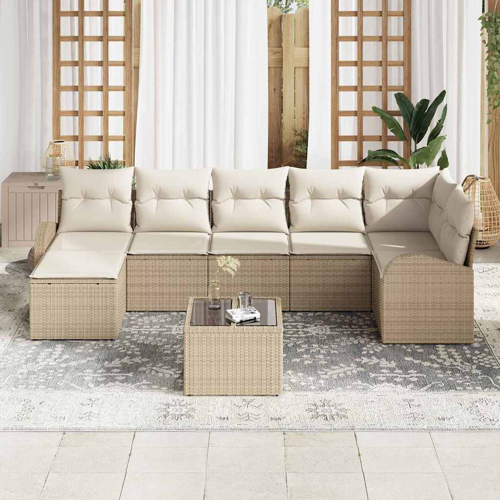 Conjunto de Sofá de Jardim 8 pcs Bege Rattan Sintético