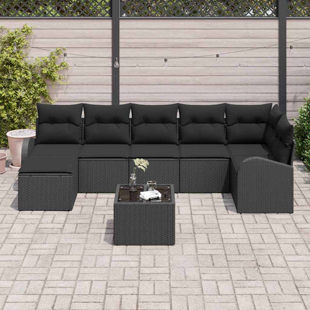 Conjunto de Sofá de Jardim 8 pcs Preto Rattan Sintético