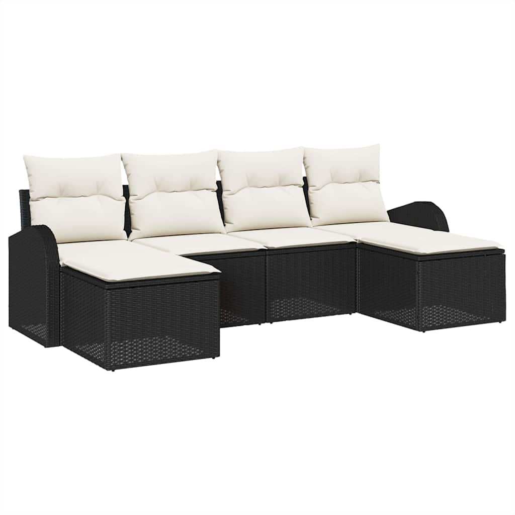 Conjunto de Sofá de Jardim com almofada 6 pcs Preto e branco