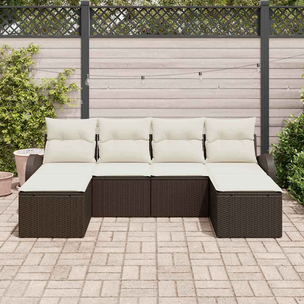 Conjunto de Sofá de Jardim com almofada 6 pcs Castanho e branco