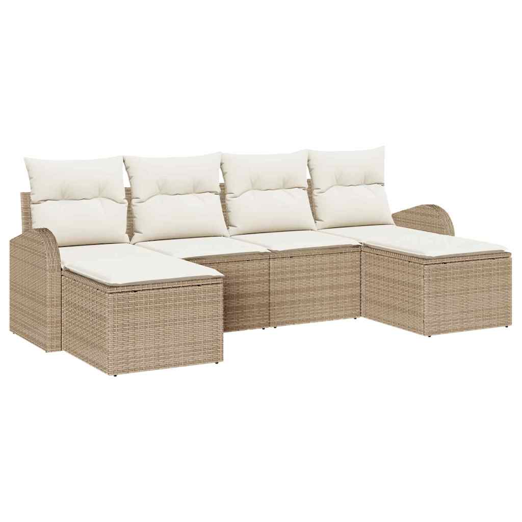 Conjunto de Sofá de Jardim 6 pcs bege e branco Rattan Sintético