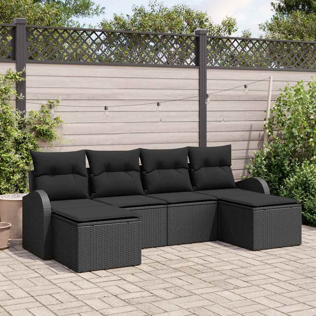 Conjunto de Sofá de Jardim 6 pcs Preto Rattan Sintético