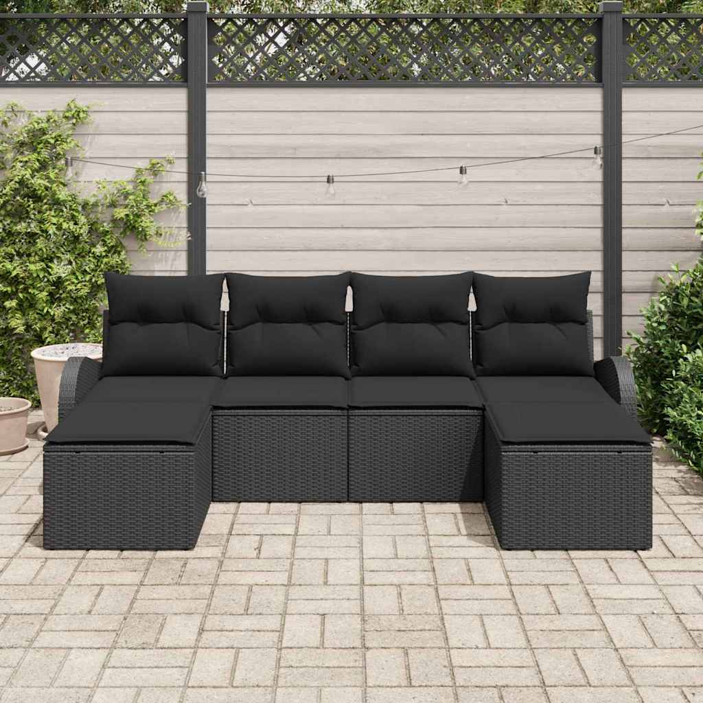 Conjunto de Sofá de Jardim 6 pcs Preto Rattan Sintético