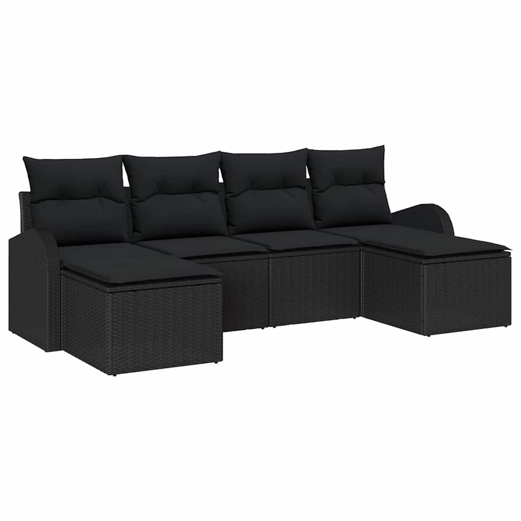 Conjunto de Sofá de Jardim 6 pcs Preto Rattan Sintético