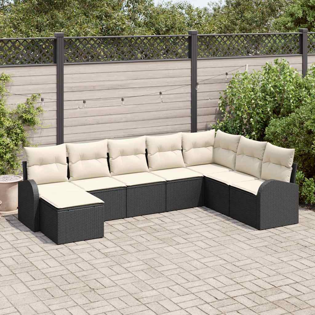 Conjunto de Sofá de Jardim com almofada 8 pcs Preto e branco