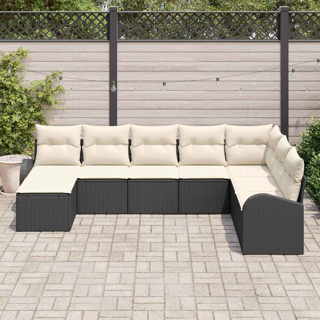 Conjunto de Sofá de Jardim com almofada 8 pcs Preto e branco