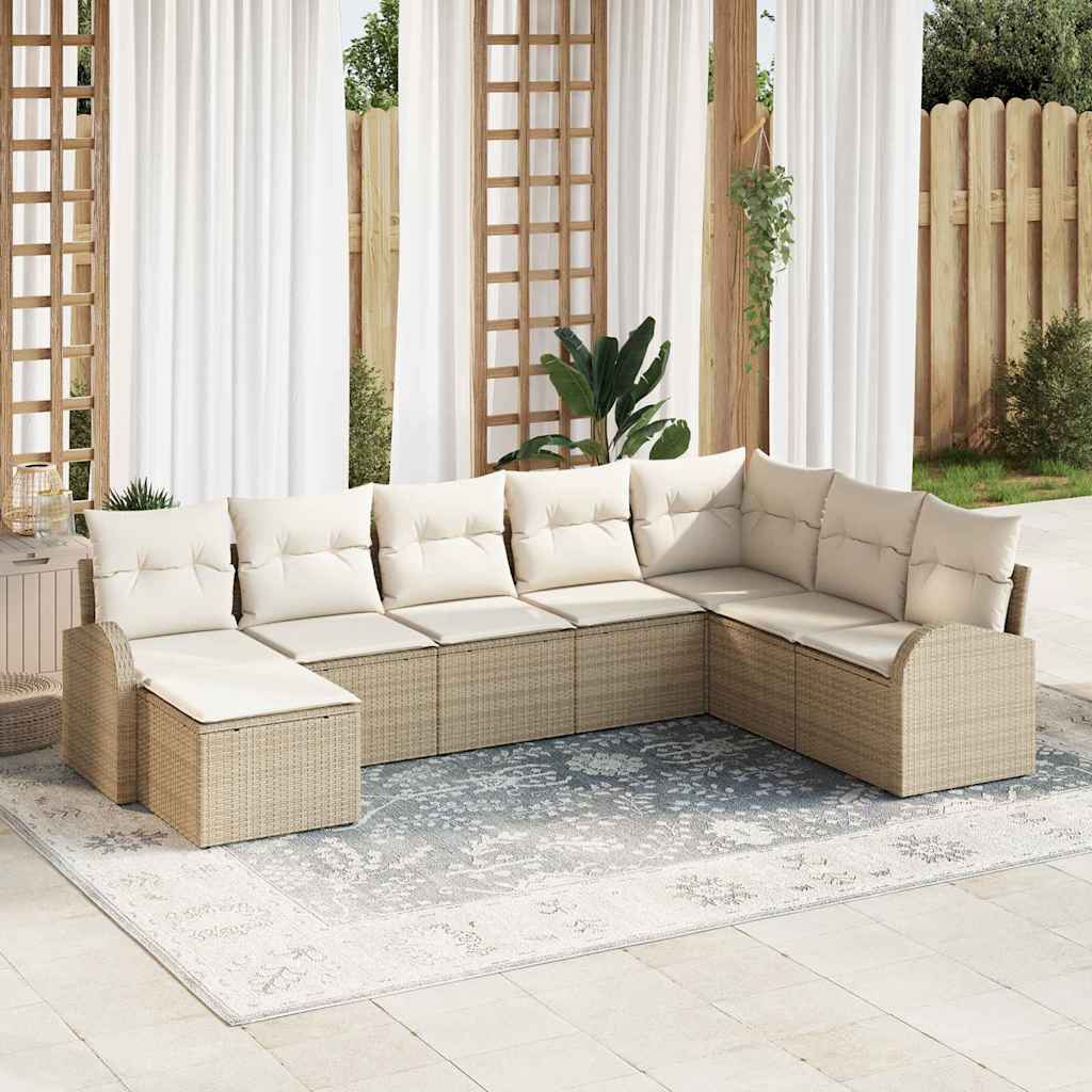 Conjunto de Sofá de Jardim 8 pcs bege e branco Rattan Sintético