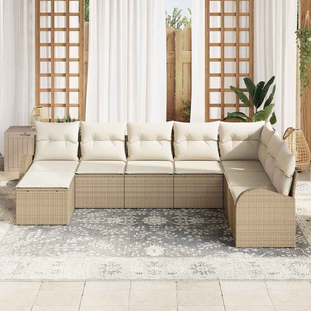 Conjunto de Sofá de Jardim 8 pcs bege e branco Rattan Sintético