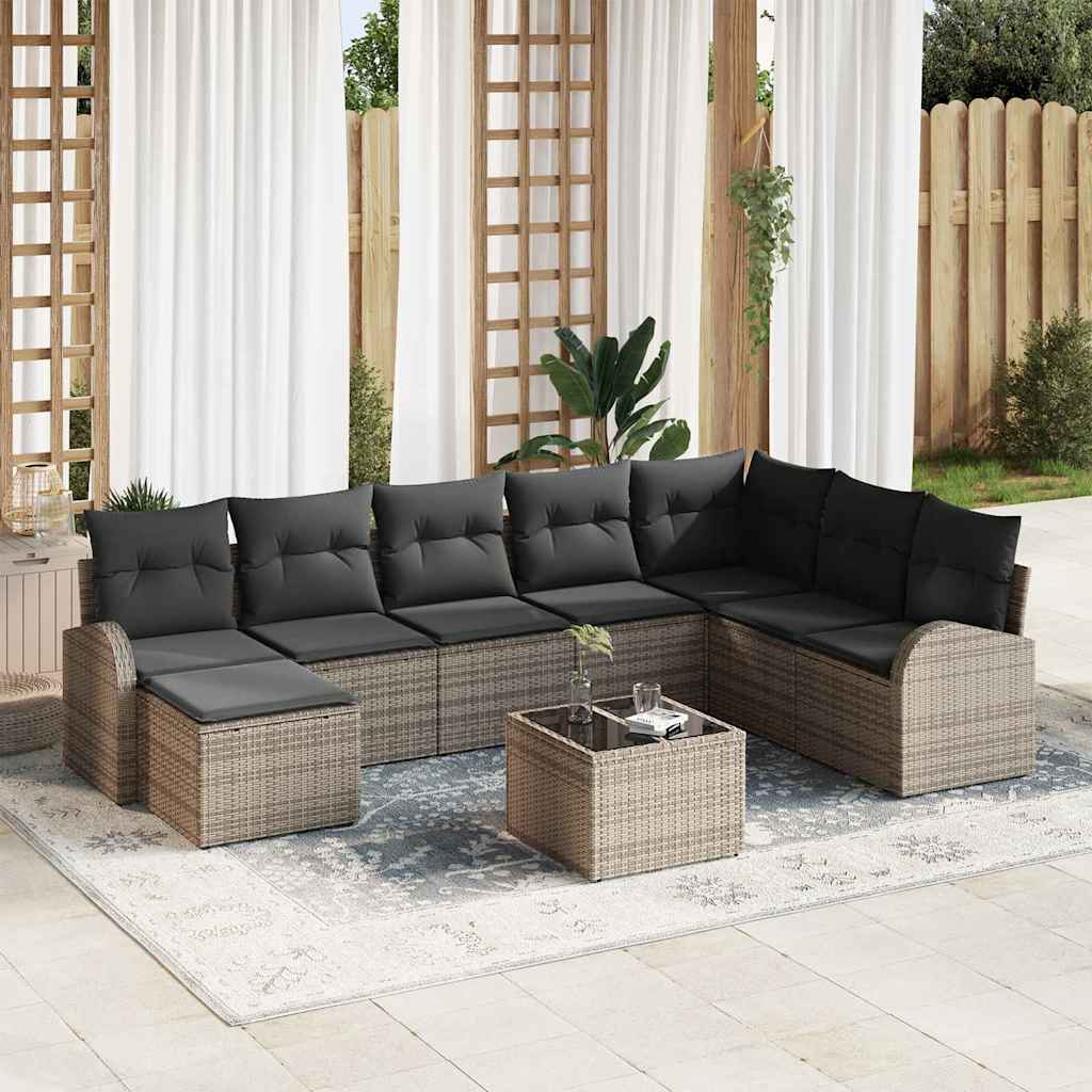 Conjunto de Sofá de Jardim 9 pcs Cinzeto Rattan Sintético