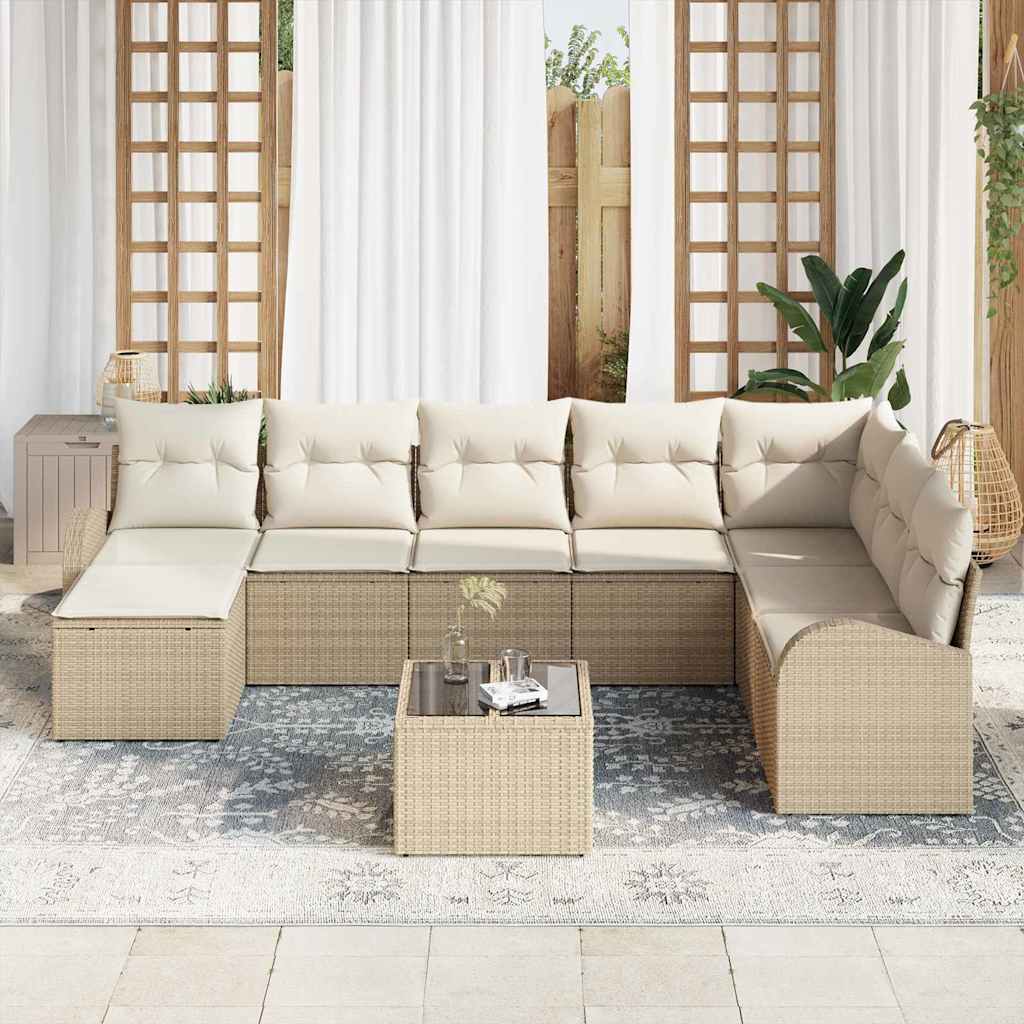 Conjunto de Sofá de Jardim 9 pcs bege e branco Rattan Sintético