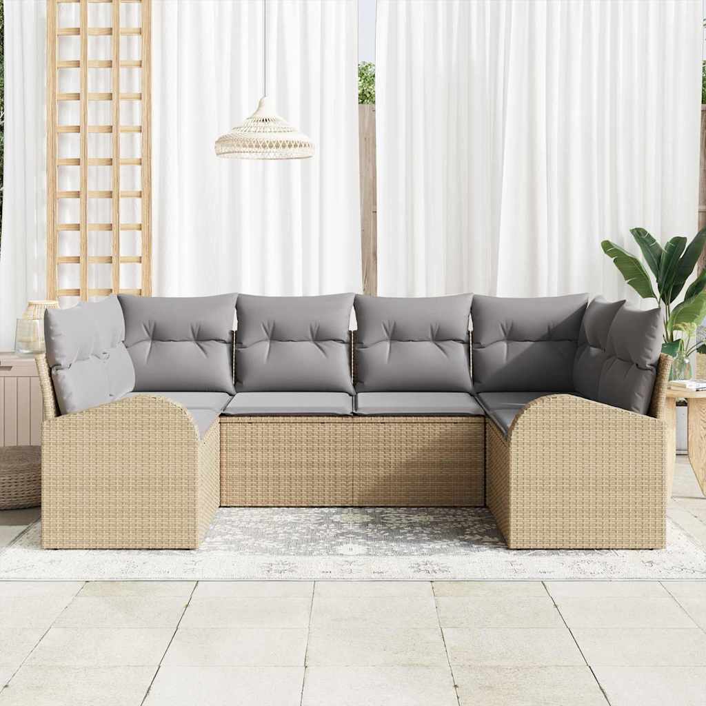 Conjunto de Sofá de Jardim 6 pcs Bege Rattan Sintético