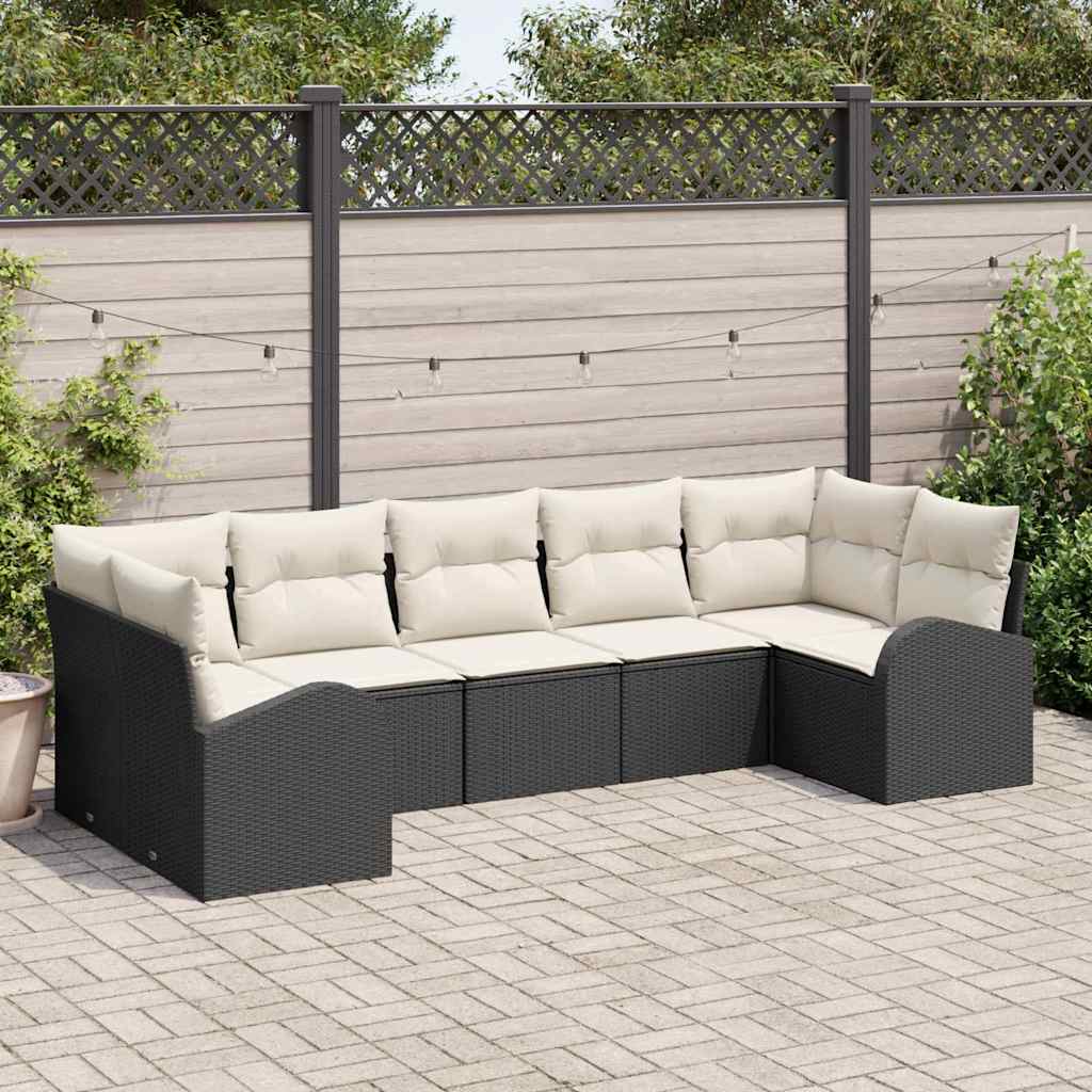 Conjunto de Sofá de Jardim com almofada 7 pcs Preto e branco
