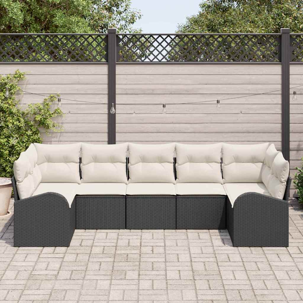 Conjunto de Sofá de Jardim com almofada 7 pcs Preto e branco