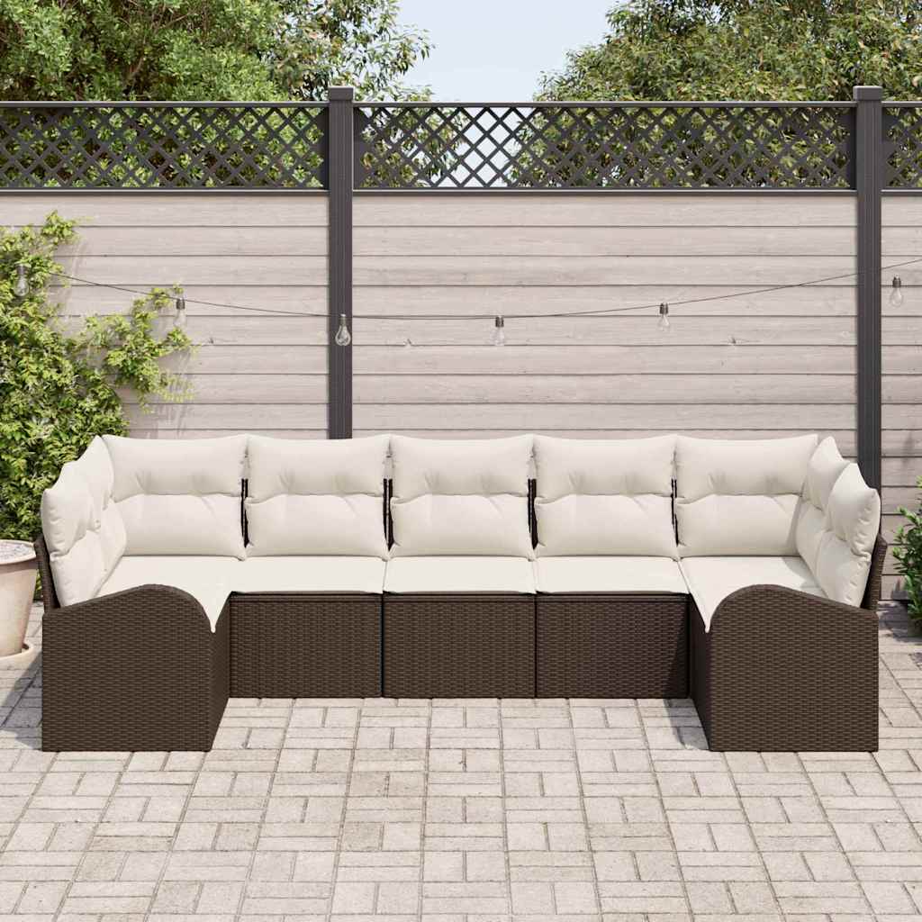 Conjunto de Sofá de Jardim com almofada 7 pcs Castanho e branco