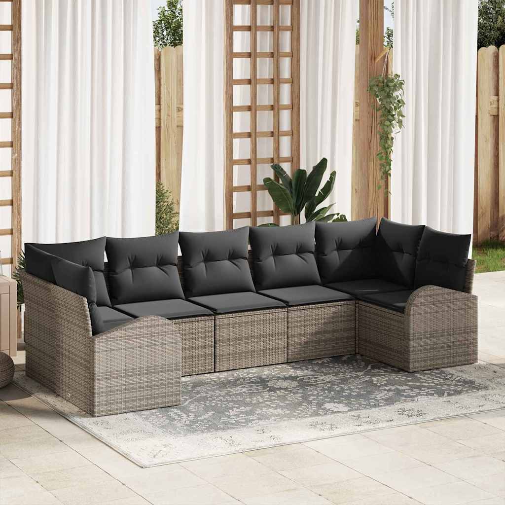 Conjunto de Sofá de Jardim 7 pcs Cinzeto Rattan Sintético