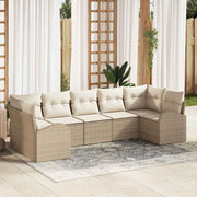 Conjunto de Sofá de Jardim 7 pcs bege e branco Rattan Sintético