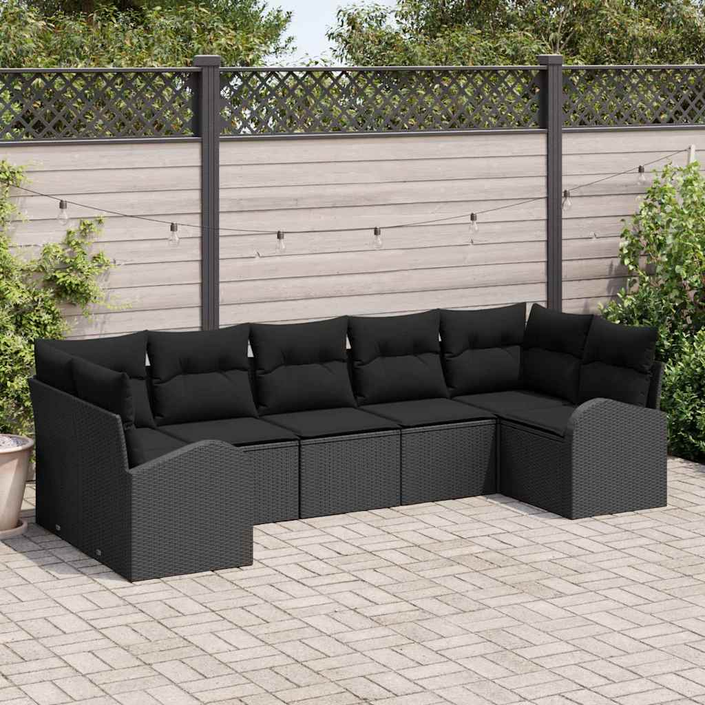 Conjunto de Sofá de Jardim 7 pcs Preto Rattan Sintético