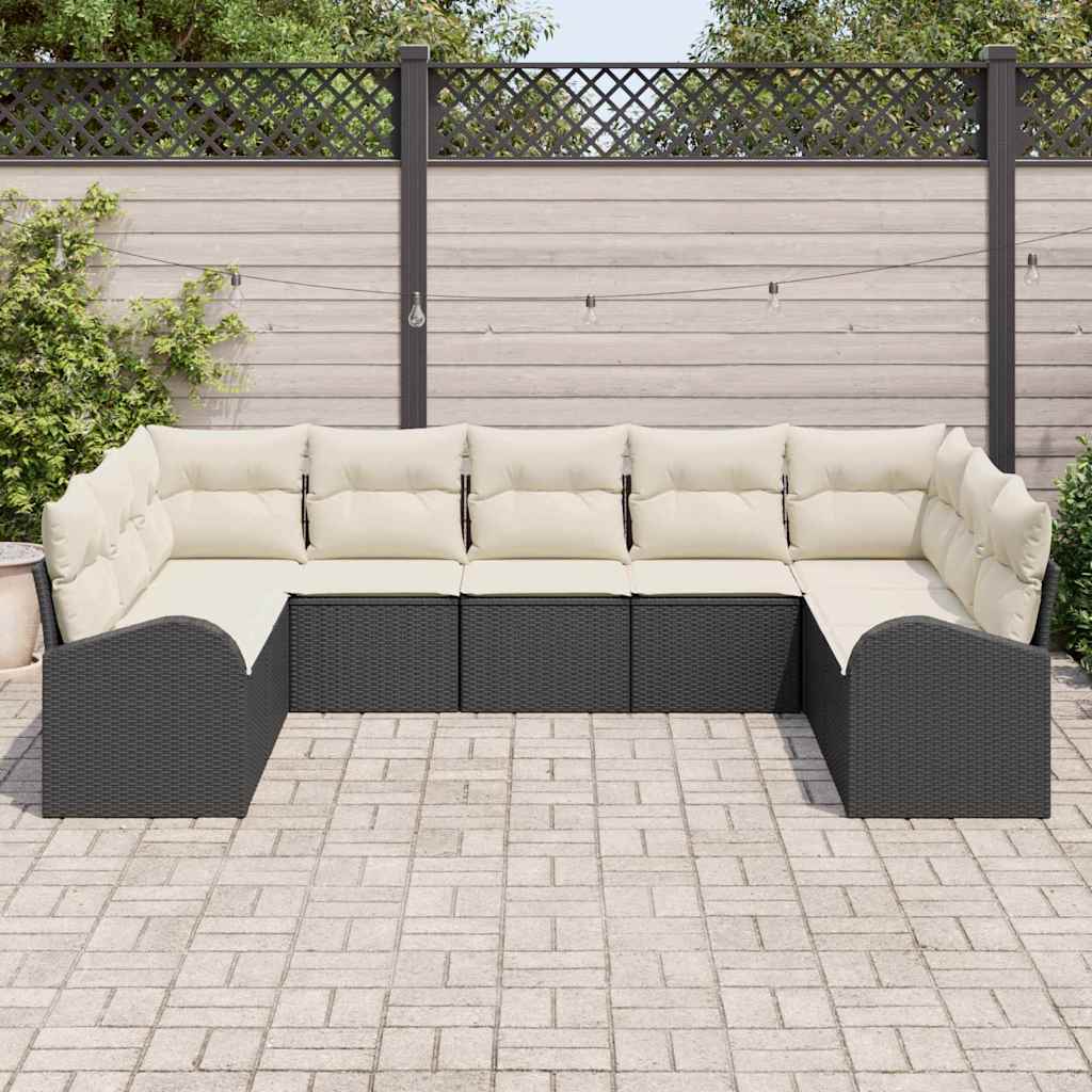 Conjunto de Sofá de Jardim com almofada 9 pcs Preto e branco